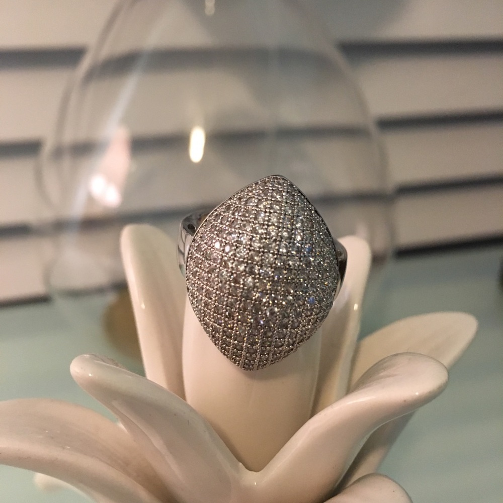 Silver cocktail ring with pave crystals